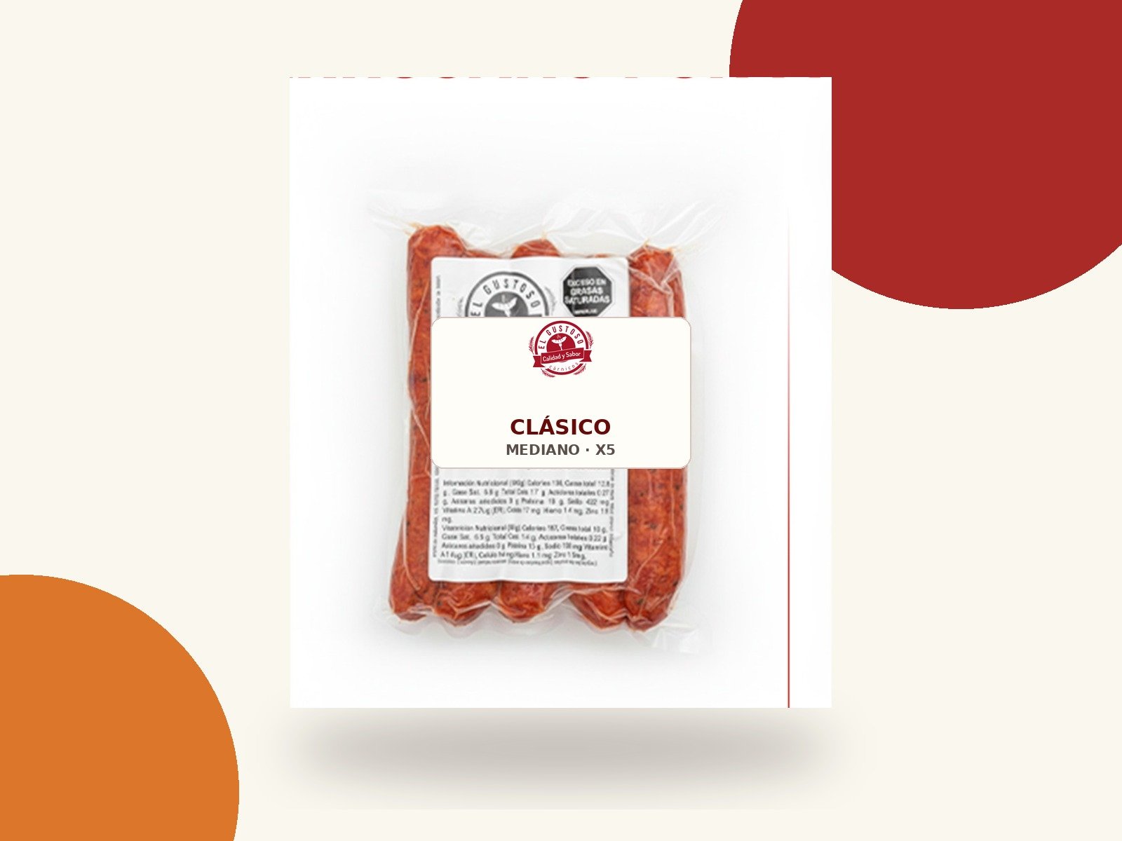 Chorizo Clásico mediano, paquete por cinco unidades