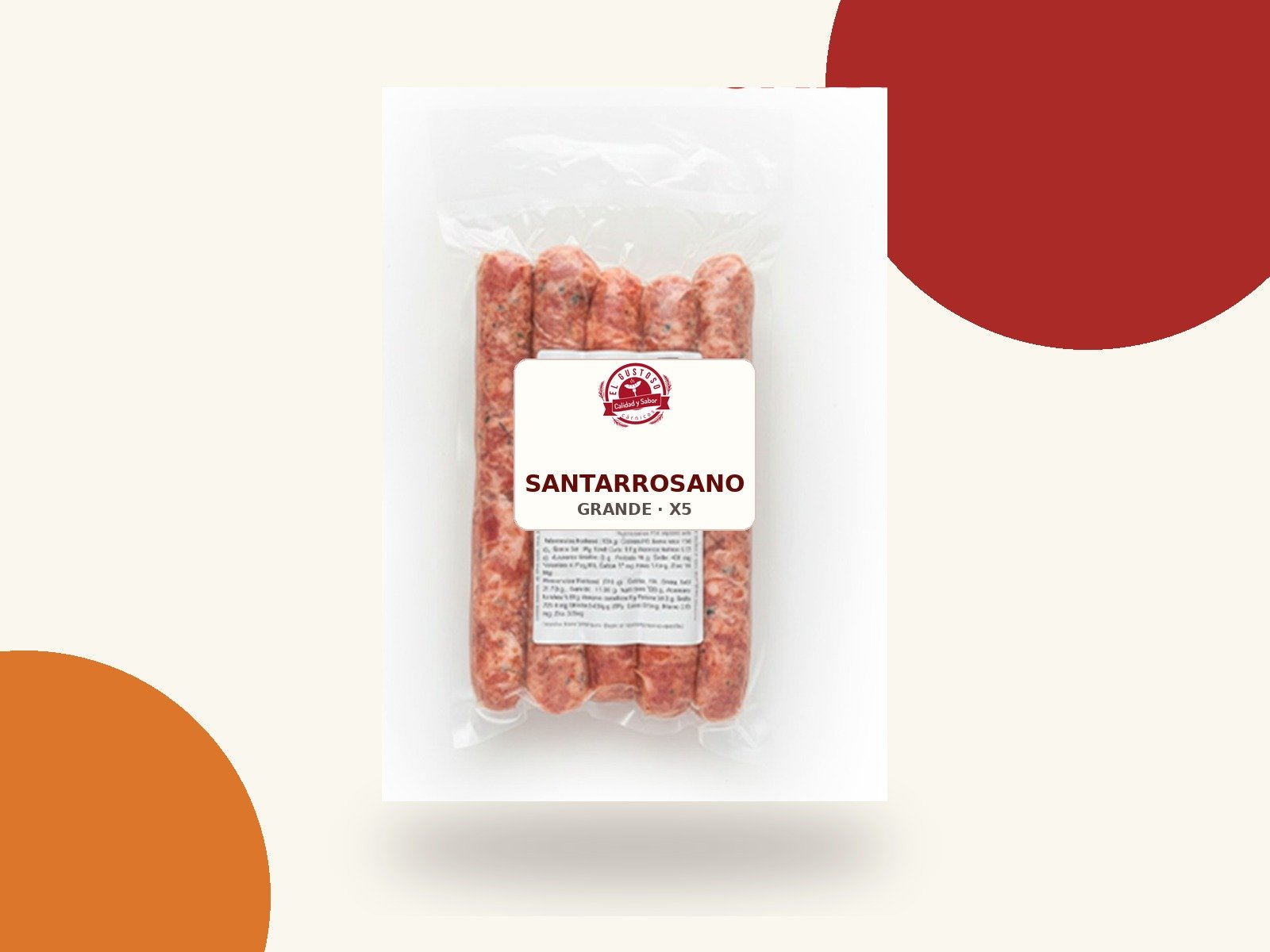 Chorizo Santarrosano grande, paquete por cinco unidades
